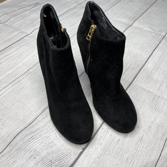 Steve Madden Black Heeled Ankle Boots Booties Leather Suede Gold Zip Sz 8.5M - Picture 3 of 11